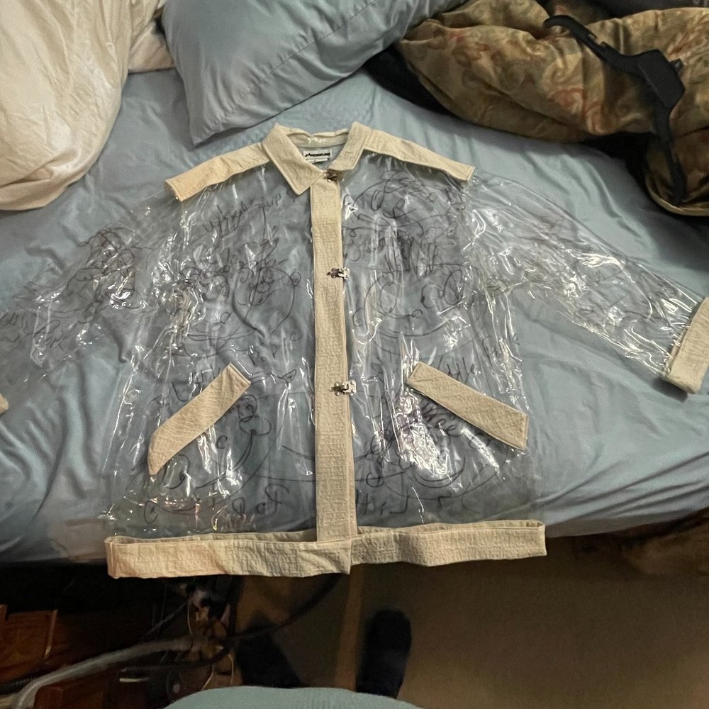 "Wearable art" JJ Hobean see through "graffiti" print raincoat